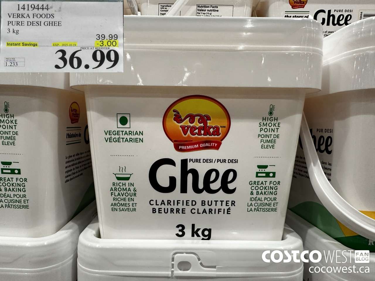 1419444 VERKA FOODS PURE DESI GHEE 3 kg ($3.00 INSTANT SAVINGS EXPIRES ON 2025-10-19) $36.99