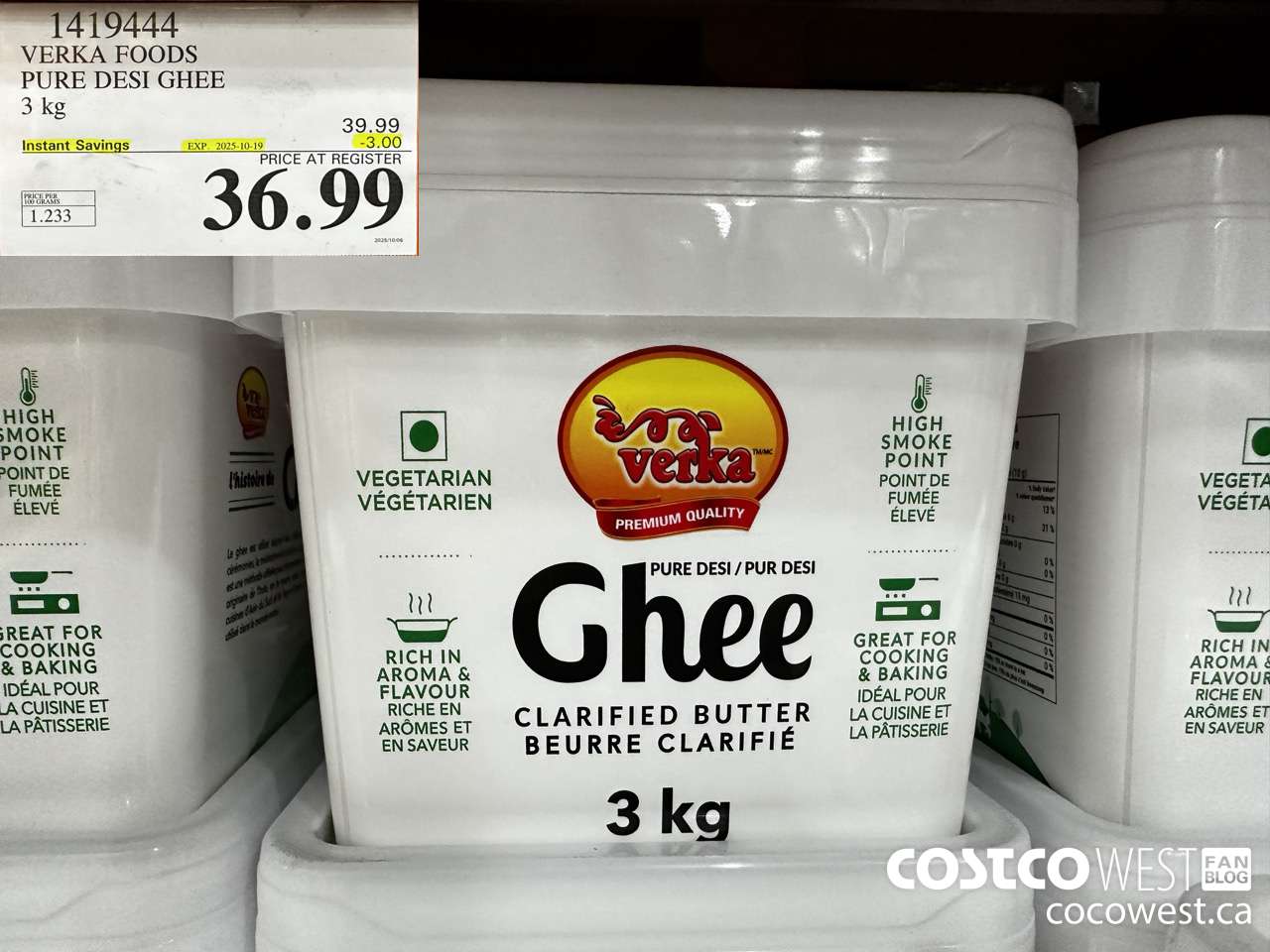 1419444 VERKA FOODS PURE DESI GHEE 3 kg ($3.00 INSTANT SAVINGS EXPIRES ON 2025-10-19) $36.99