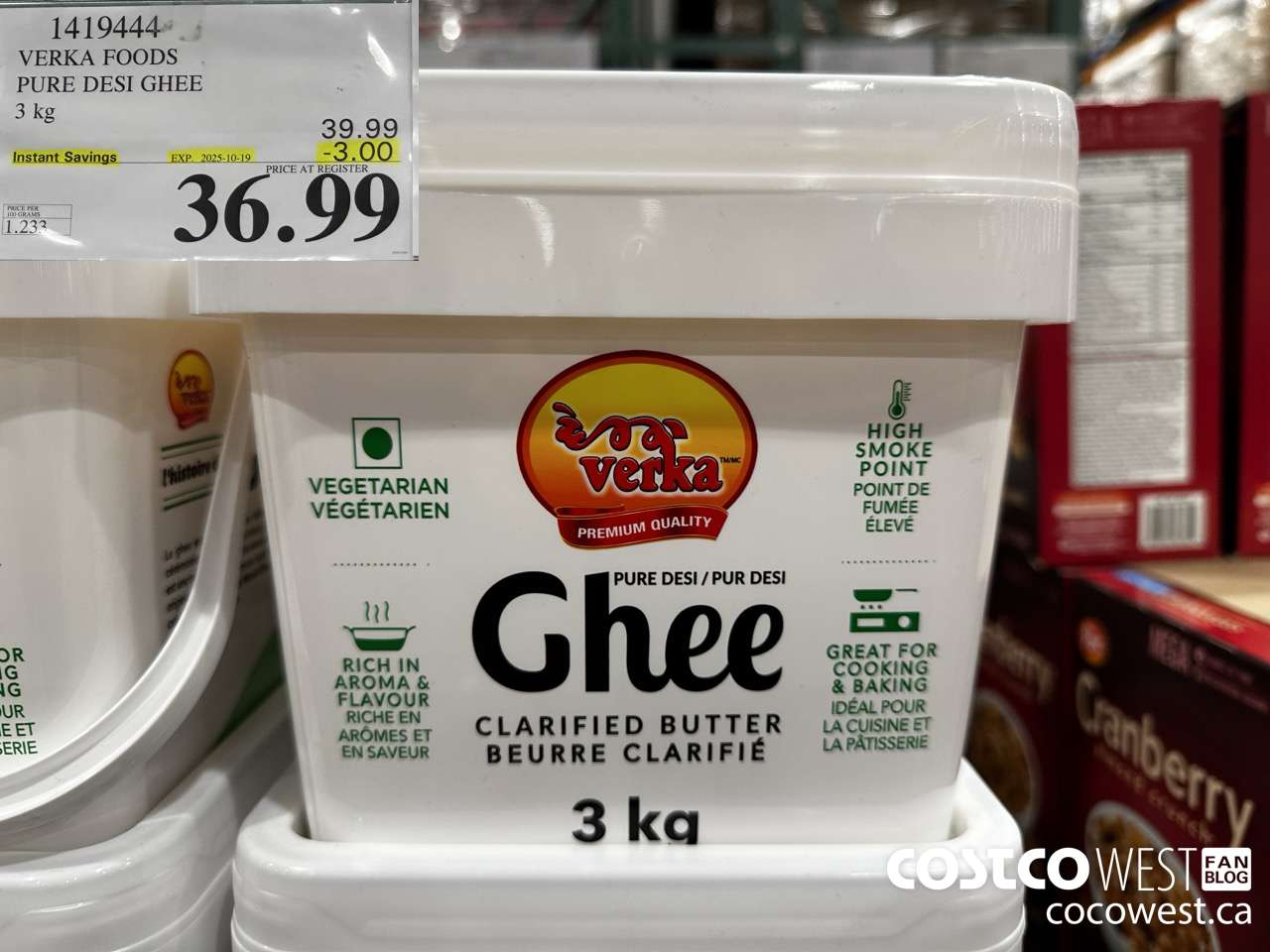 1419444 VERKA FOODS PURE DESI GHEE 3 kg ($3.00 INSTANT SAVINGS EXPIRES ON 2025-10-19) $36.99