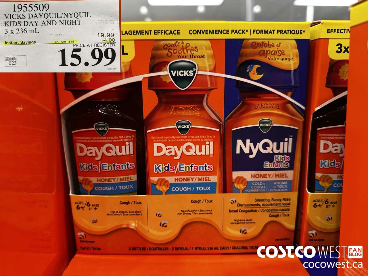 1955509 VICKS DAYQUIL/NYQUIL KIDS DAY AND NIGHT 3 X 236ML ($4.00 INSTANT SAVINGS EXPIRES ON 2025-11-02) $15.99