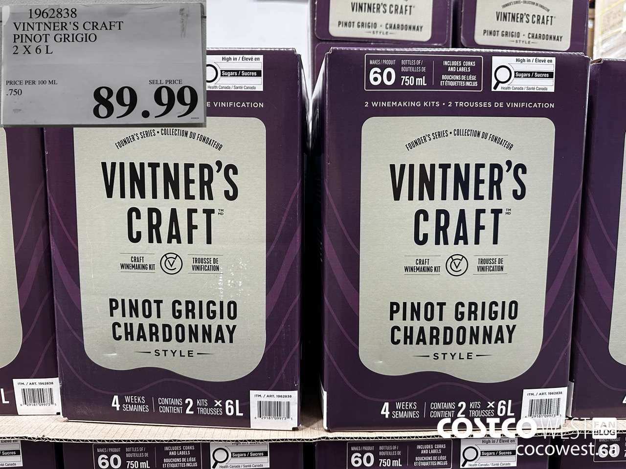 1962838 VINTNER'S CRAFT PINOT GRIGIO 2 X 6L $89.99