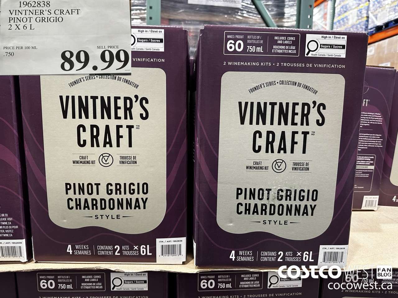 1962838 VINTNER'S CRAFT PINOT GRIGIO 2 X 6L $89.99