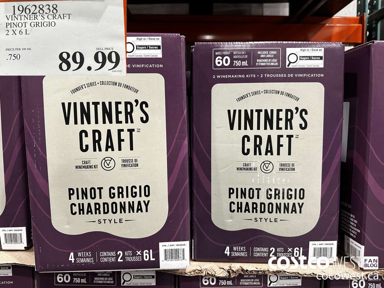 1962838 VINTNER'S CRAFT PINOT GRIGIO 2 X 6L $89.99