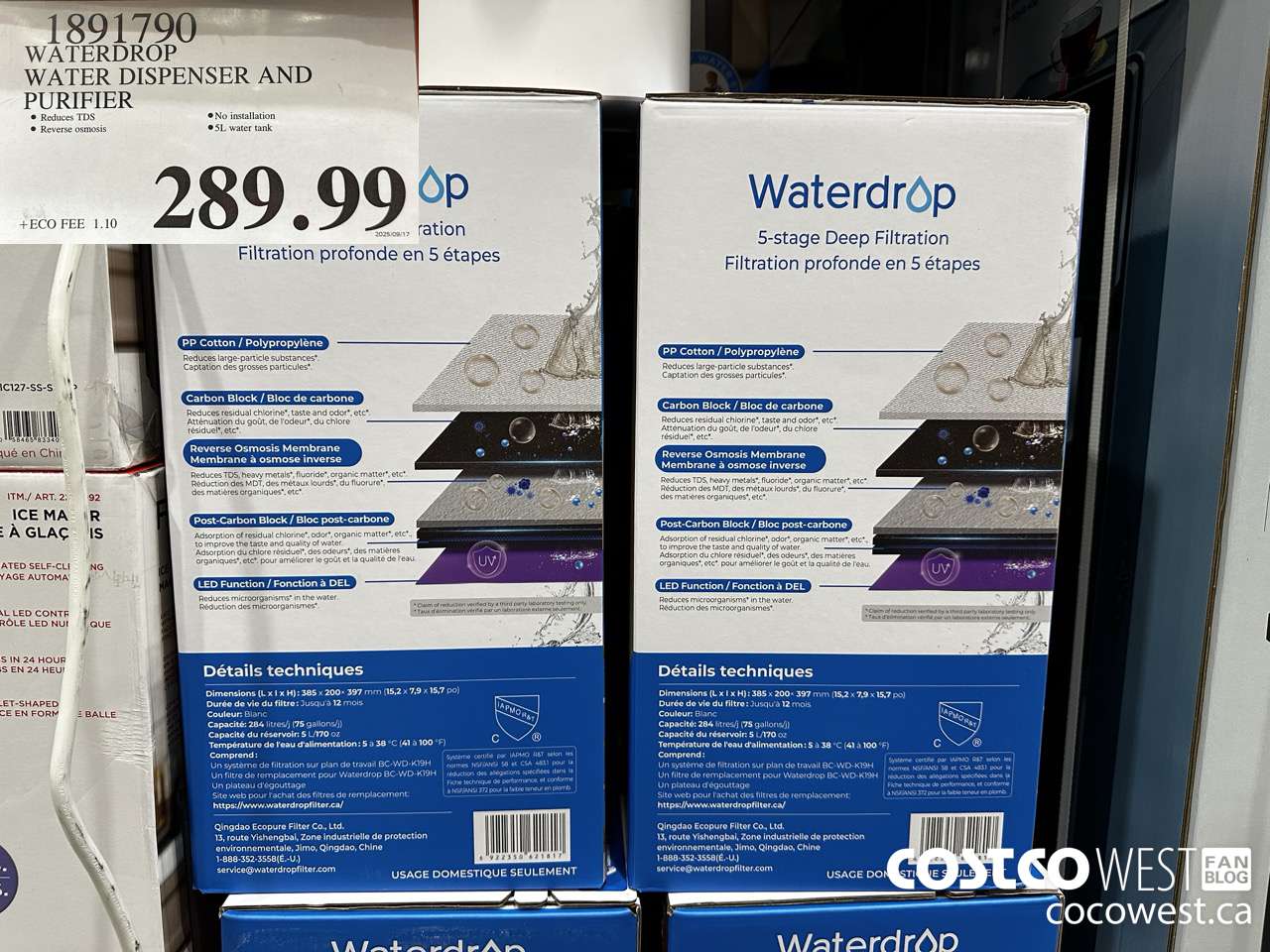 1891790 WATERDROP WATER DISPENSER AND PURIFIER $289.99