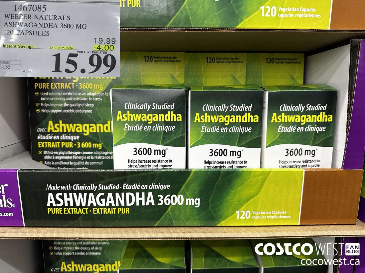 1467085 WEBBER NATURALS ASHWAGANDHA 3600MG 120 CAPSULES ($4.00 INSTANT SAVINGS EXPIRES ON 2025-10-26) $15.99