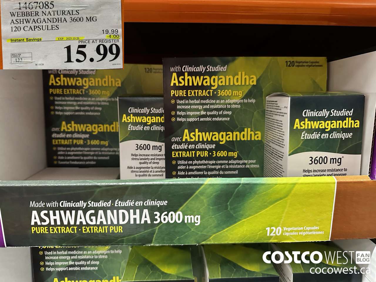 1467085 WEBBER NATURALS ASHWAGANDHA 3600MG 120 CAPSULES ($4.00 INSTANT SAVINGS EXPIRES ON 2025-10-26) $15.99