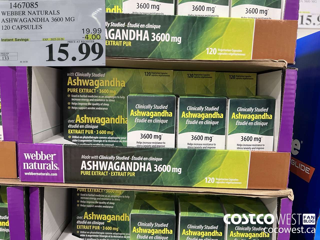 1467085 WEBBER NATURALS ASHWAGANDHA 3600MG 120 CAPSULES ($4.00 INSTANT SAVINGS EXPIRES ON 2025-10-26) $15.99
