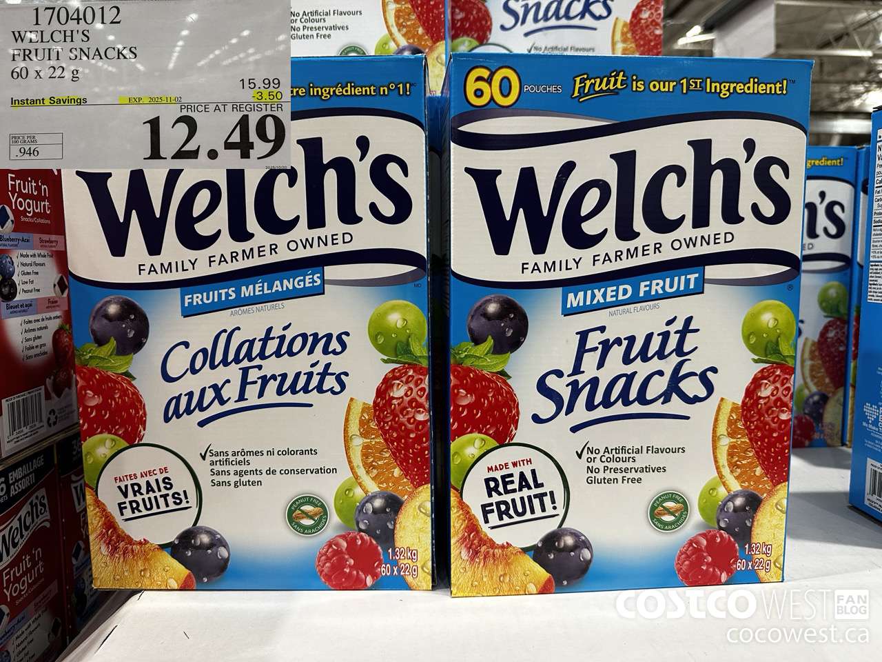1704012 WELCH'S FRUIT SNACKS 60 X 22 G $3.50. ($3.50 INSTANT SAVINGS EXPIRES ON 2025-11-02) $12.49