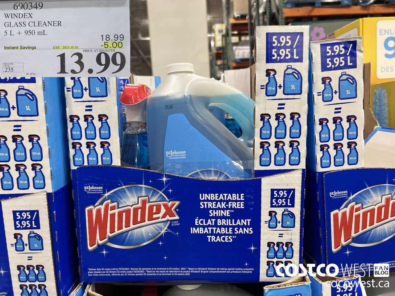 690349 WINDEX GLASS CLEANER 5L + 950ML ($5.00 INSTANT SAVINGS EXPIRES ON 2025-10-26) $13.99