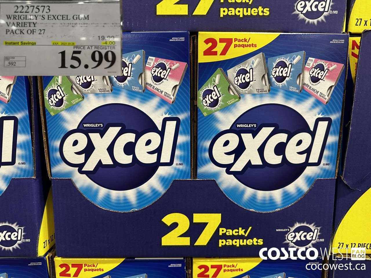 2227573 WRIGLEY'S EXCEL GUM VARIETY 27 PACK ($4.00 INSTANT SAVINGS EXPIRES ON 2025-10-26) $15.99