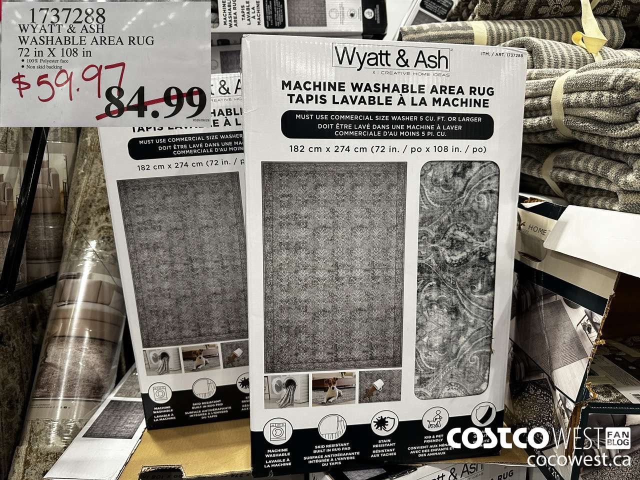 1737288 WYATT & ASH WASHABLE AREA RUG 72 IN X 108 IN $59.97