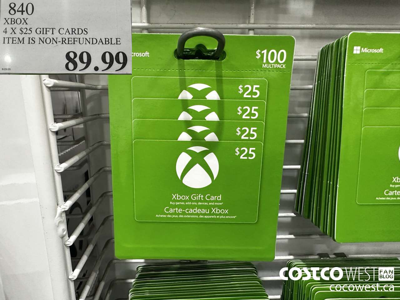 840 XBOX 4 X $25 GIFT CARDS ITEM IS NON-REFUNDABLE $89.99