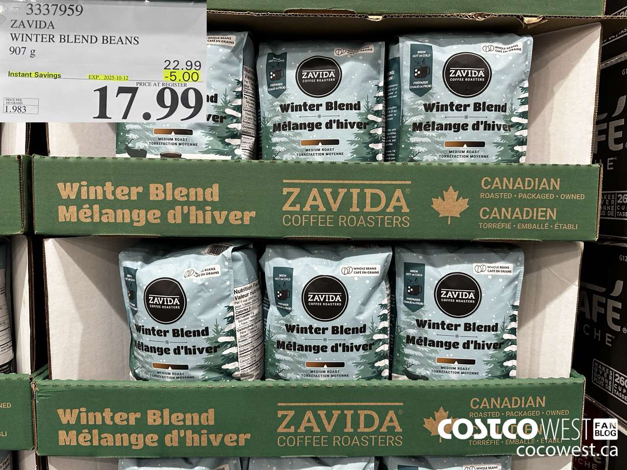 3337959 ZAVIDA WINTER BLEND BEANS 907G ($5.00 INSTANT SAVINGS EXPIRES ON 2025-10-12) $17.99