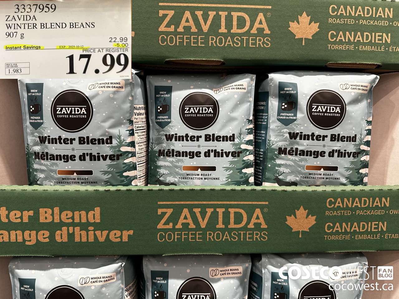 3337959 ZAVIDA WINTER BLEND BEANS 907G ($5.00 INSTANT SAVINGS EXPIRES ON 2025-10-12) $17.99