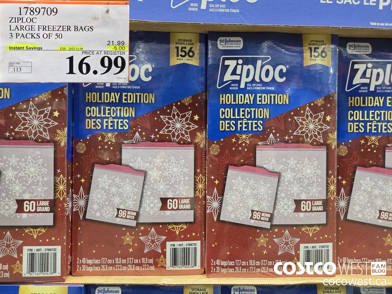 1789709 ZIPLOC LARGE FREEZER BAG 3 X 50 2025-01-9 ($5.00 INSTANT SAVINGS EXPIRES ON 2025-11-09) $16.99