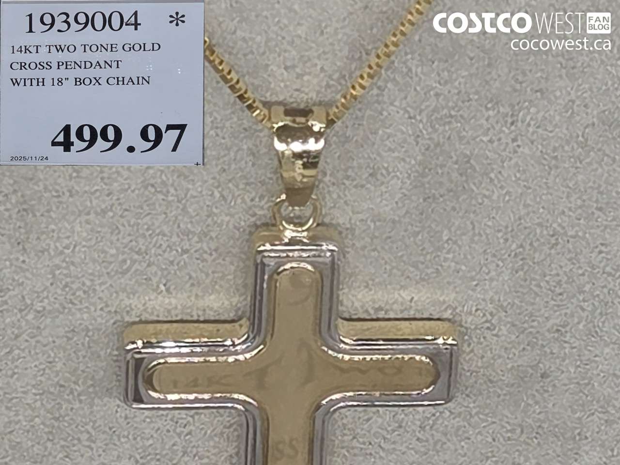 1939004 14KT TWO TONE GOLD CROSS PENDANT WITH 18