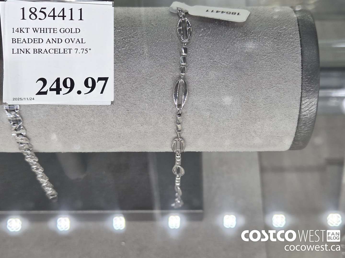 1854411 14KT WHITE GOLD BEADED AND OVAL LINK BRACELET 7.75