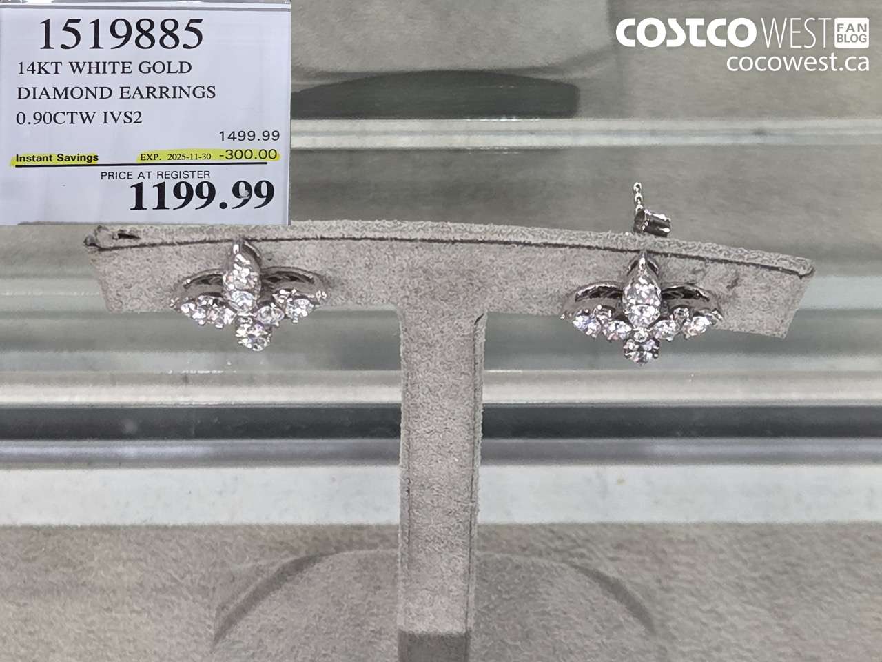 1519885 14KT WHITE GOLD DIAMOND EARRINGS 0.90CTW IVS2 ($300.00 INSTANT SAVINGS EXPIRES ON 2025-11-30) $1199.99