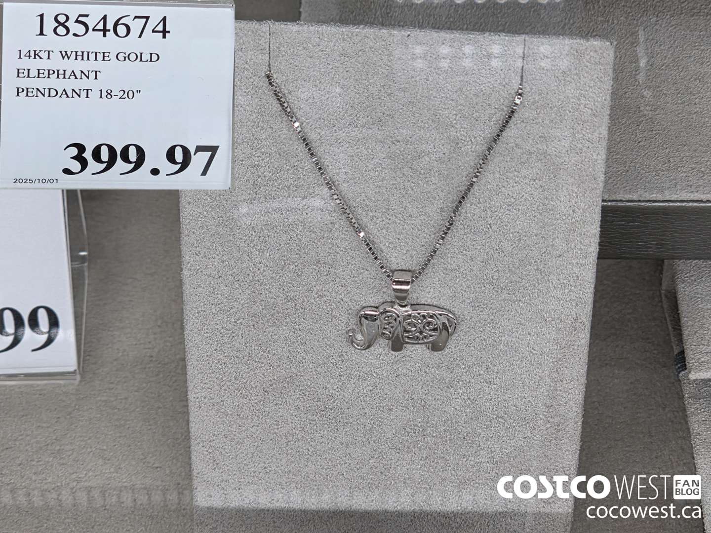 1854674 14KT WHITE GOLD ELEPHANT PENDANT 18-20