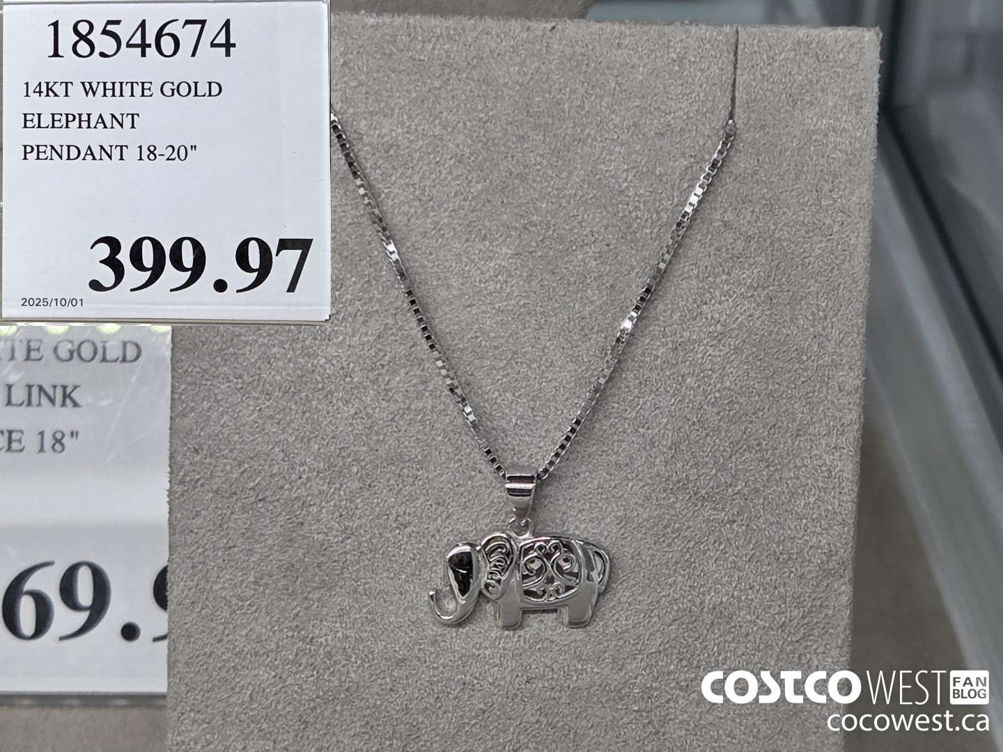 1854674 14KT WHITE GOLD ELEPHANT PENDANT 18-20