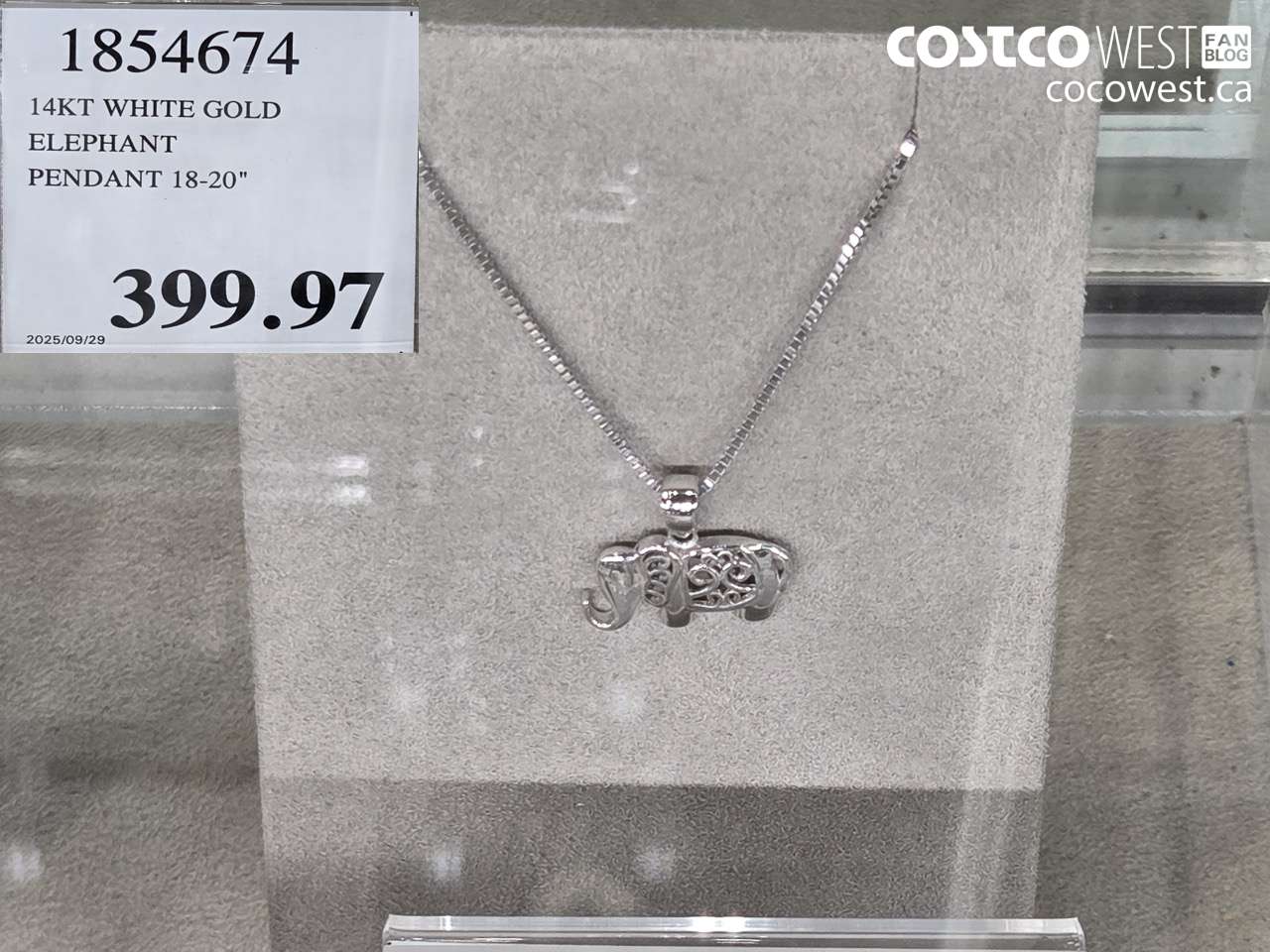 1854674 14KT WHITE GOLD ELEPHANT PENDANT 18-20