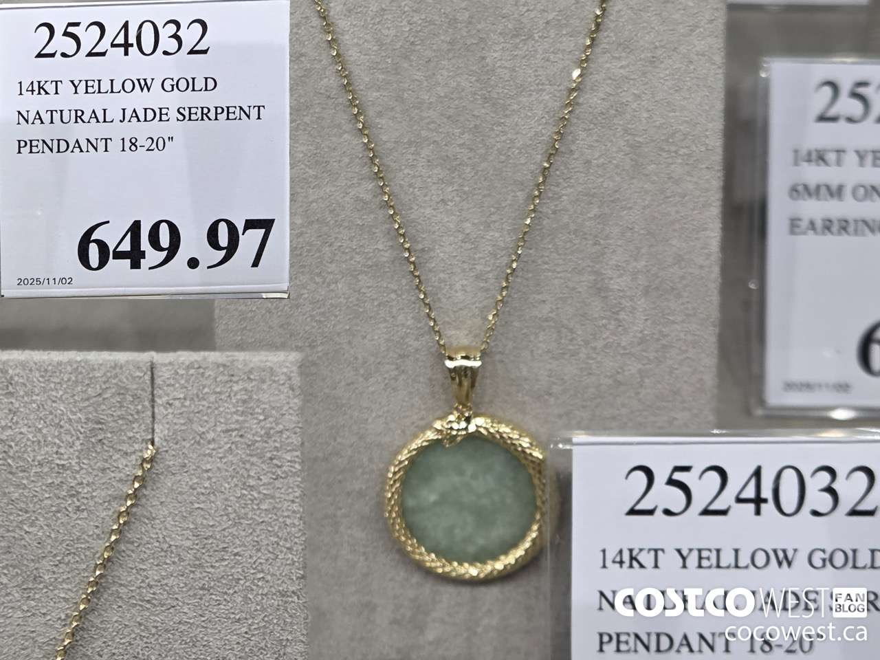 2524032 14KT YELLOW GOLD NATURAL JADE SERPENT PENDANG 18-20