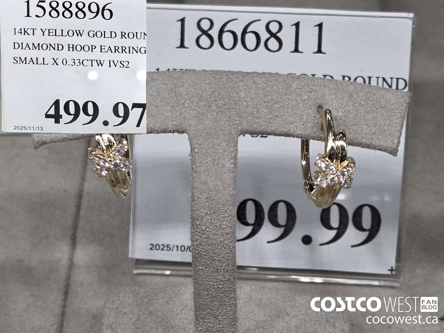 1588896 14KT YELLOW GOLD ROUND DIAMOND HOOP EARRINGS SMALL X 0.33CTW IVS2 $499.97