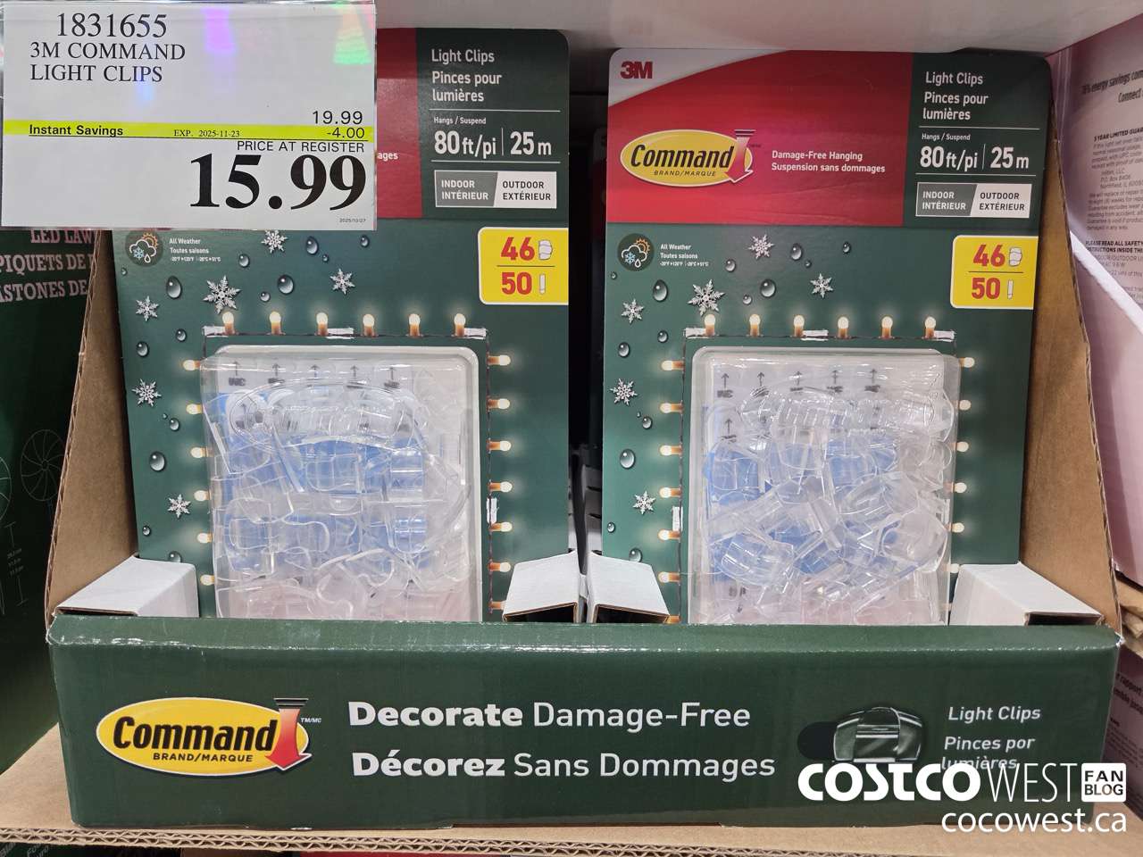 1831655 3M COMMAND LIGHT CLIPS ($4.00 INSTANT SAVINGS EXPIRES ON 2025-11-23) $15.99