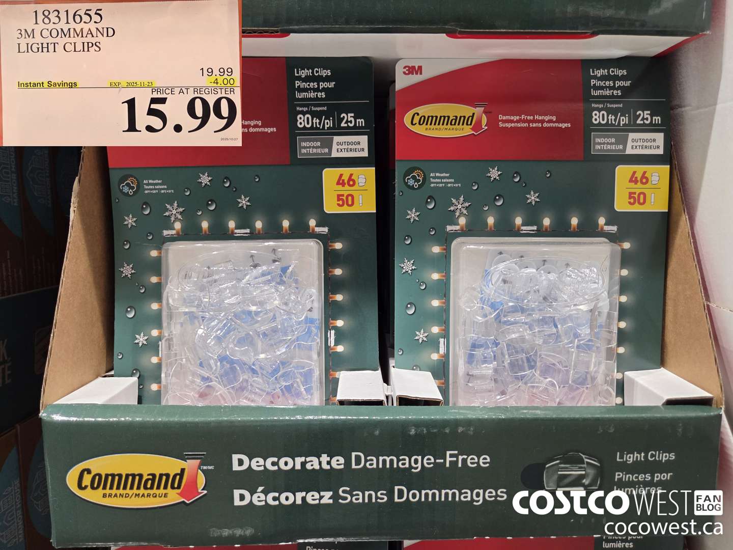 1831655 3M COMMAND LIGHT CLIPS ($4.00 INSTANT SAVINGS EXPIRES ON 2025-11-23) $15.99