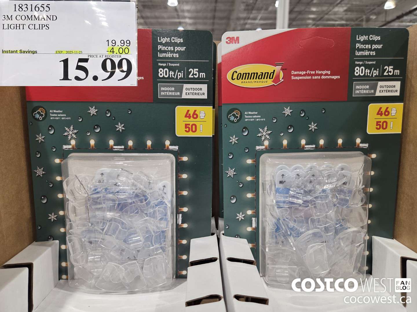 1831655 3M COMMAND LIGHT CLIPS ($4.00 INSTANT SAVINGS EXPIRES ON 2025-11-23) $15.99