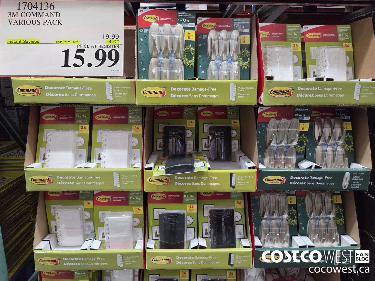 1704136 3M COMMAND VARIOUS PACK ($4.00 INSTANT SAVINGS EXPIRES ON 2025-11-23) $15.99