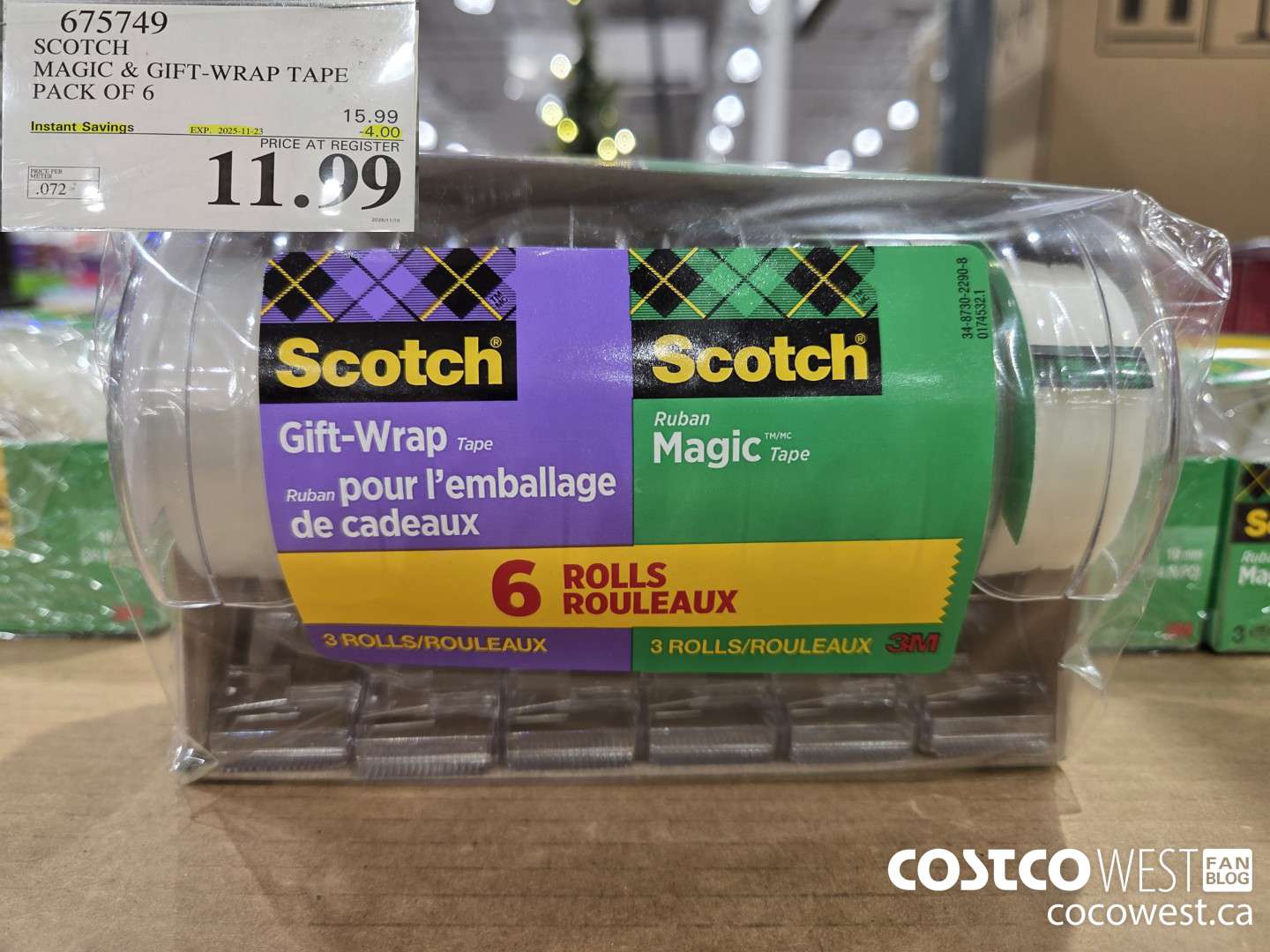 675749 3M SCOTCH MAGIC TAPE/GIFT WRAP TAPE 6PK ($4.00 INSTANT SAVINGS EXPIRES ON 2025-11-23) $11.99