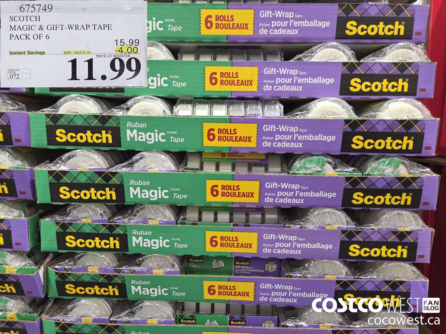 675749 3M SCOTCH MAGIC TAPE/GIFT WRAP TAPE 6PK ($4.00 INSTANT SAVINGS EXPIRES ON 2025-11-23) $11.99