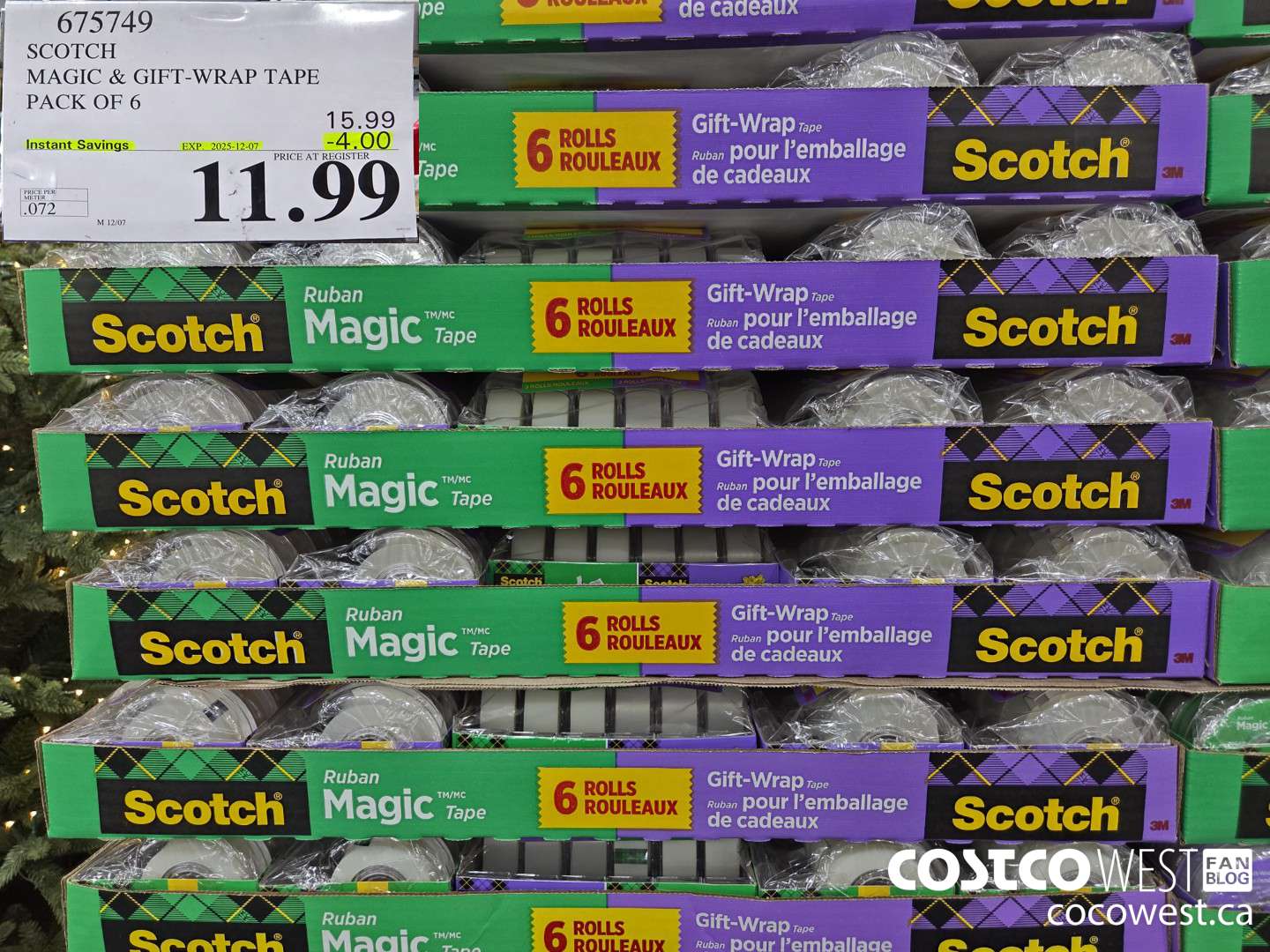 675749 3M SCOTCH MAGIC TAPE/GIFT WRAP TAPE 6PK ($4.00 INSTANT SAVINGS EXPIRES ON 2025-12-07) $11.99