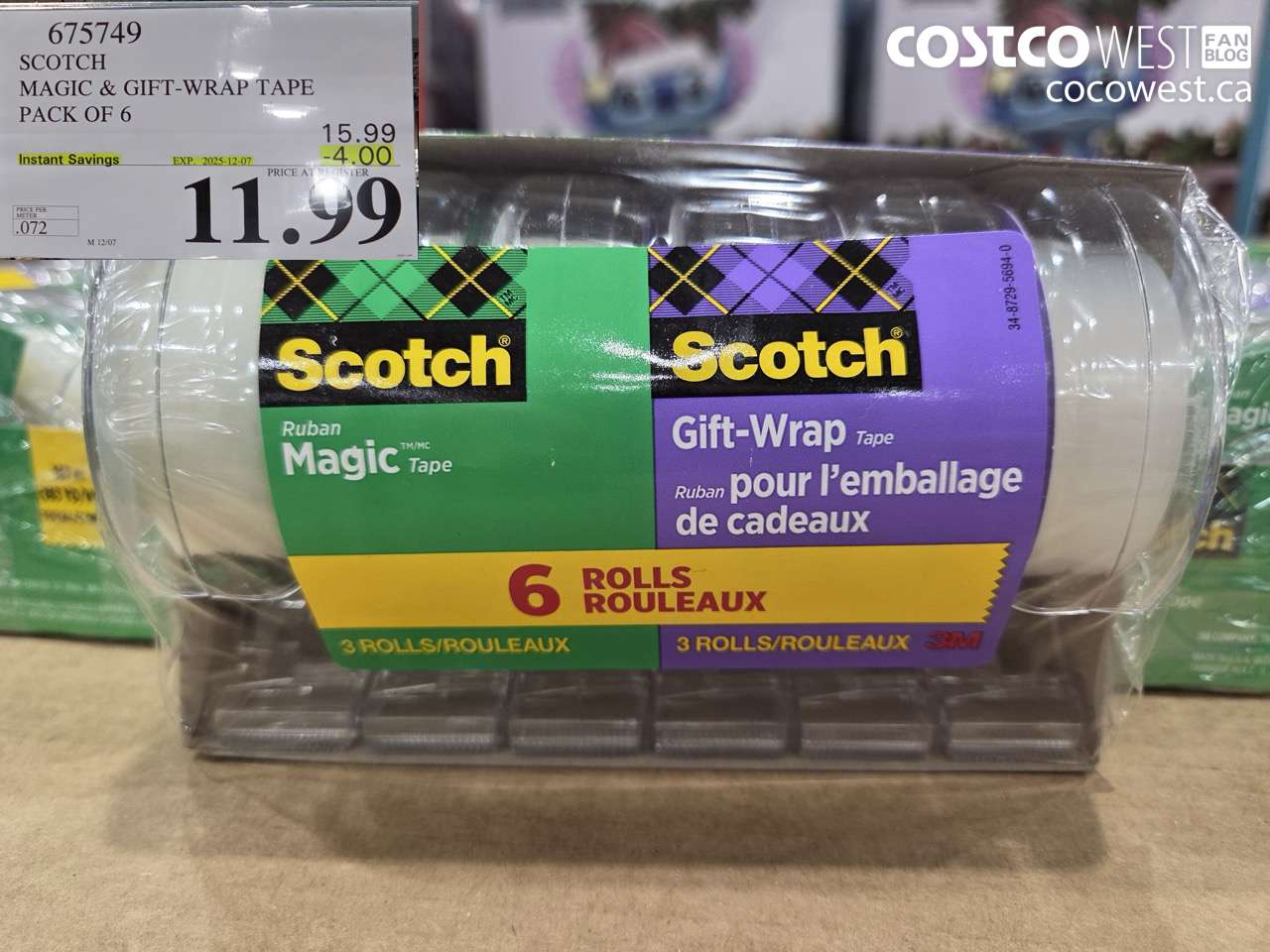 675749 3M SCOTCH MAGIC TAPE/GIFT WRAP TAPE 6PK ($4.00 INSTANT SAVINGS EXPIRES ON 2025-12-07) $11.99