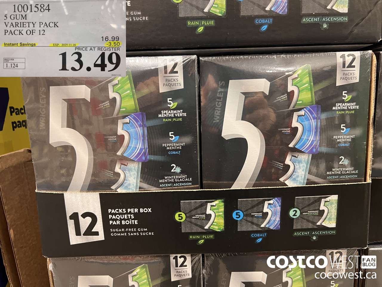 1001584 5 GUM VARIETY PACK 12 PACK ($3.50 INSTANT SAVINGS EXPIRES ON 2025-11-16) $13.49