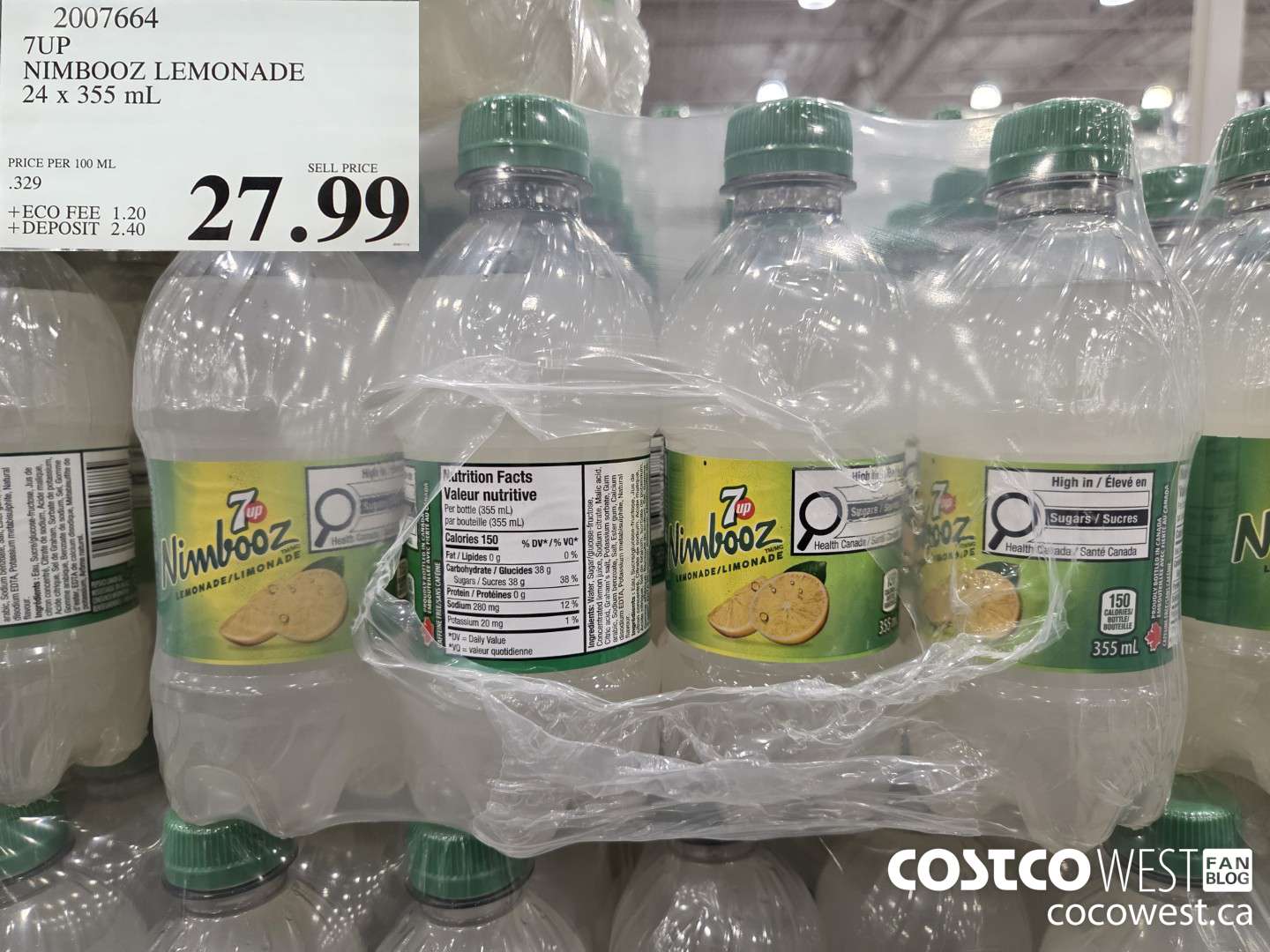 2007664 7UP NIMBOOZ LEMONADE 24 x 355 mL $27.99