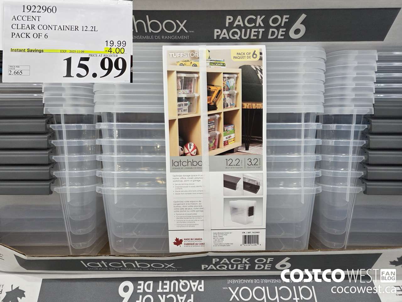1922960 ACCENT CLEAR CONTAINER 12.2L PACK OF 6 ($4.00 INSTANT SAVINGS EXPIRES ON 2025-11-09) $15.99