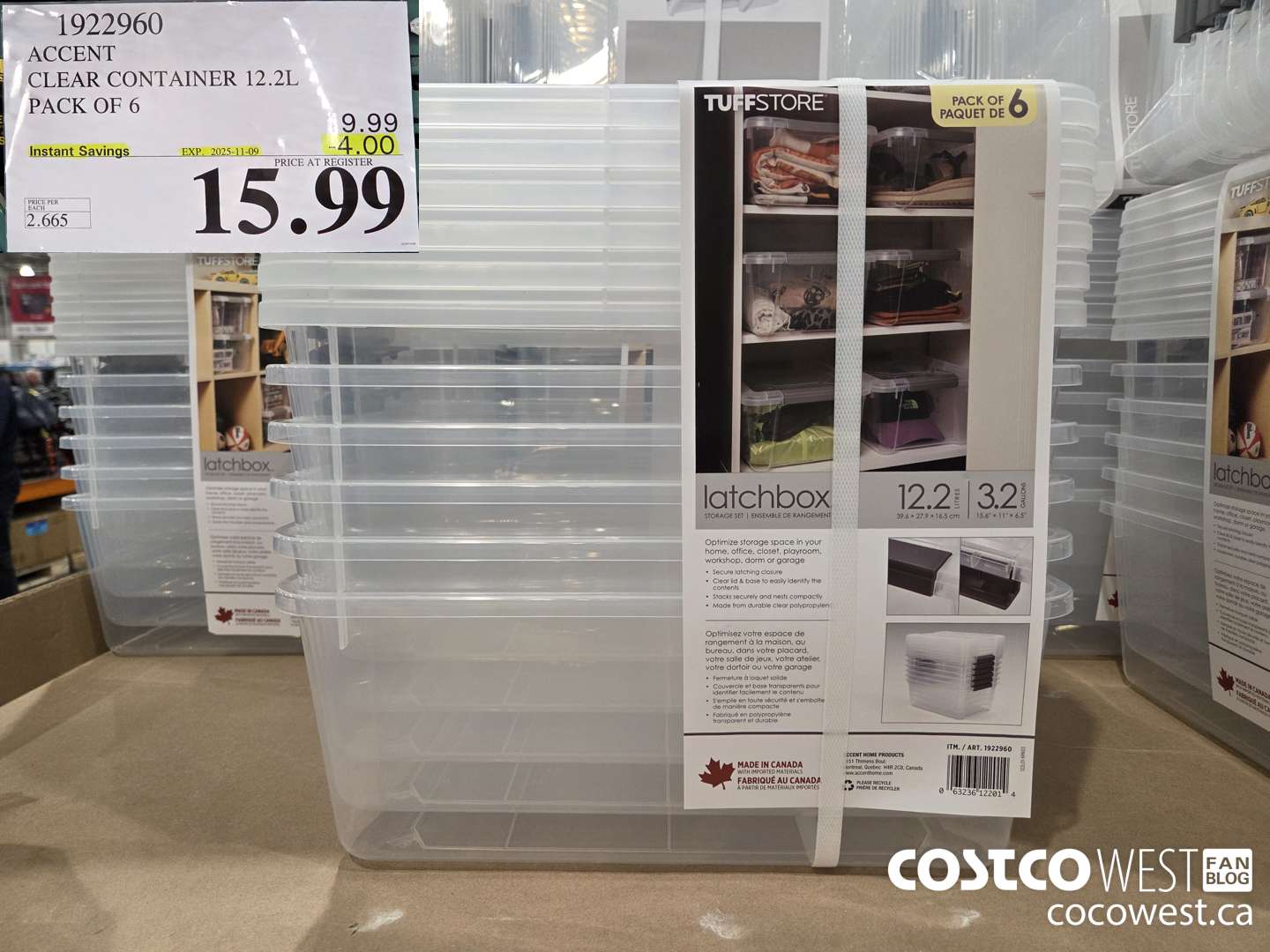 1922960 ACCENT CLEAR CONTAINER 12.2L PACK OF 6 ($4.00 INSTANT SAVINGS EXPIRES ON 2025-11-09) $15.99