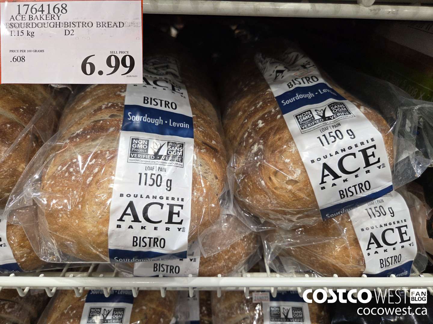 1764168 ACE BAKERY SOURDOUGH BISTRO BREAD 1.15KG $6.99