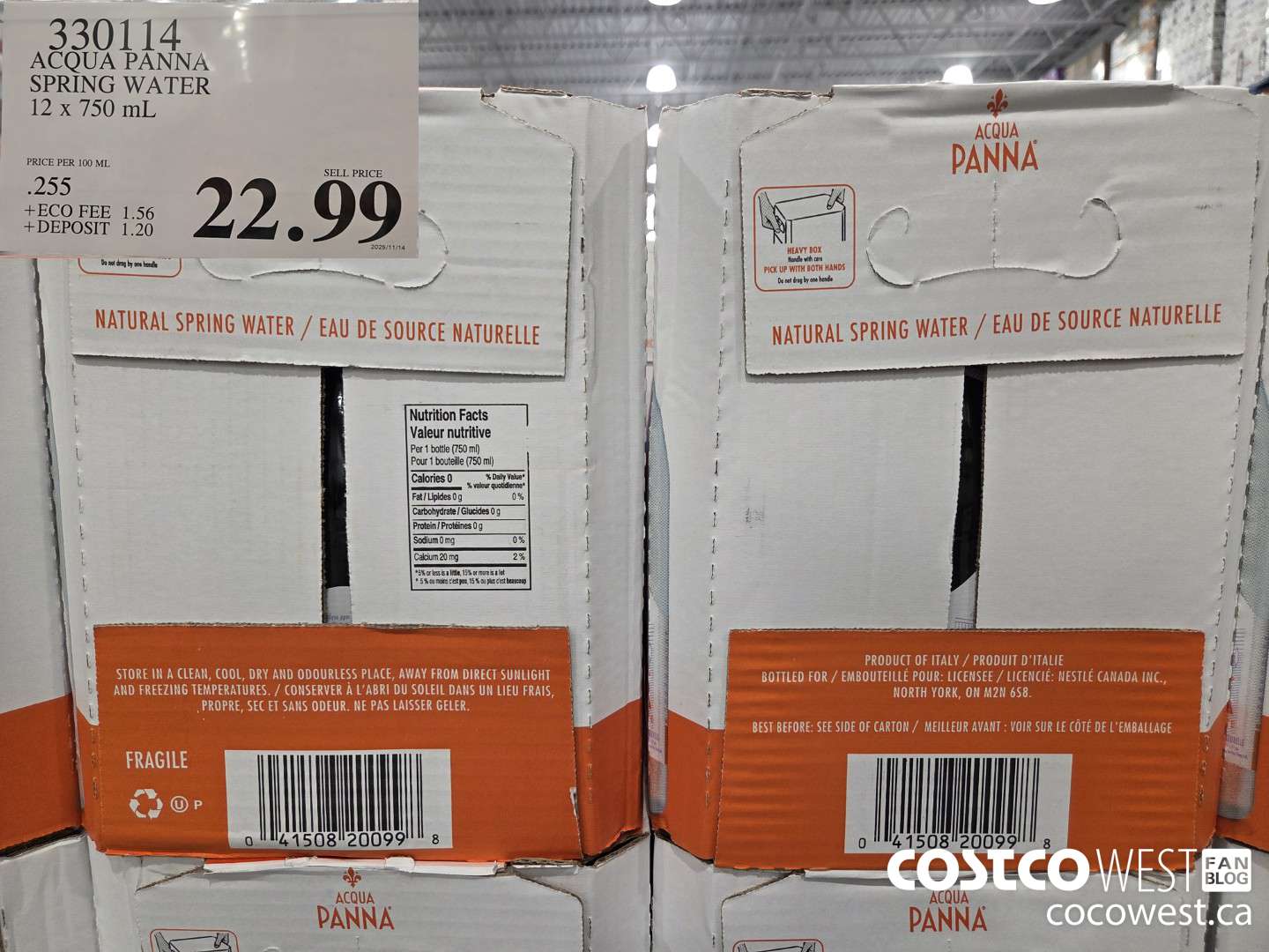 330114 ACQUA PANNA SPRING WATER 12 x 750 mL $22.99