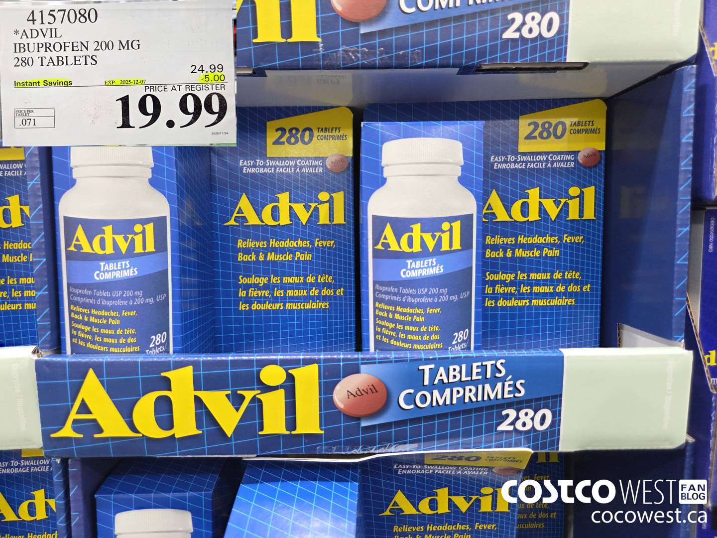 4157080 ADVIL 280 TABLETS IBUPROFEN 200MG ($5.00 INSTANT SAVINGS EXPIRES ON 2025-12-07) $19.99