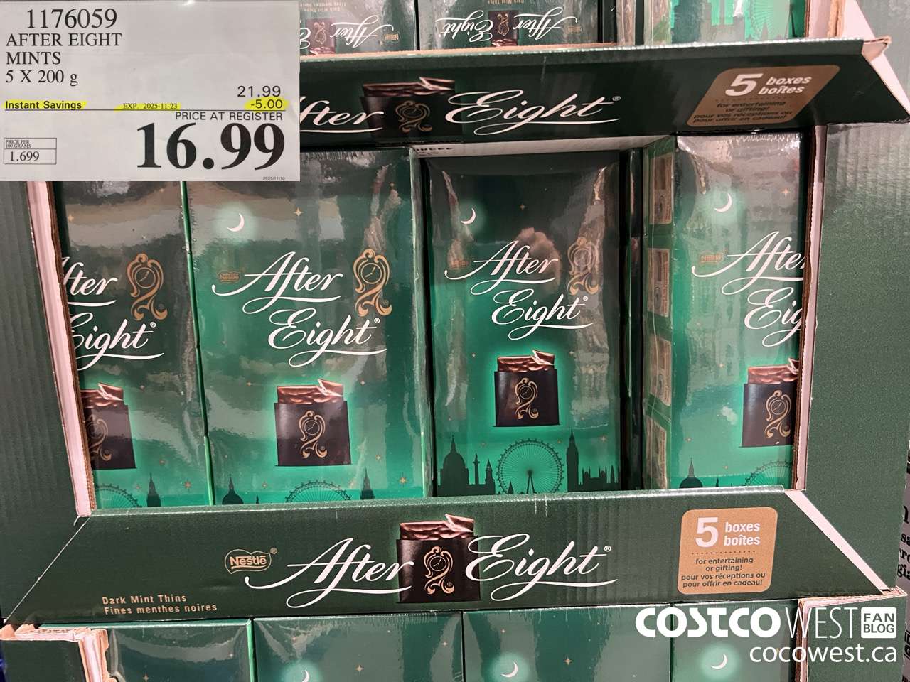 1176059 AFTER EIGHT MINTS 5 X 200G ($5.00 INSTANT SAVINGS EXPIRES ON 2025-11-23) $16.99