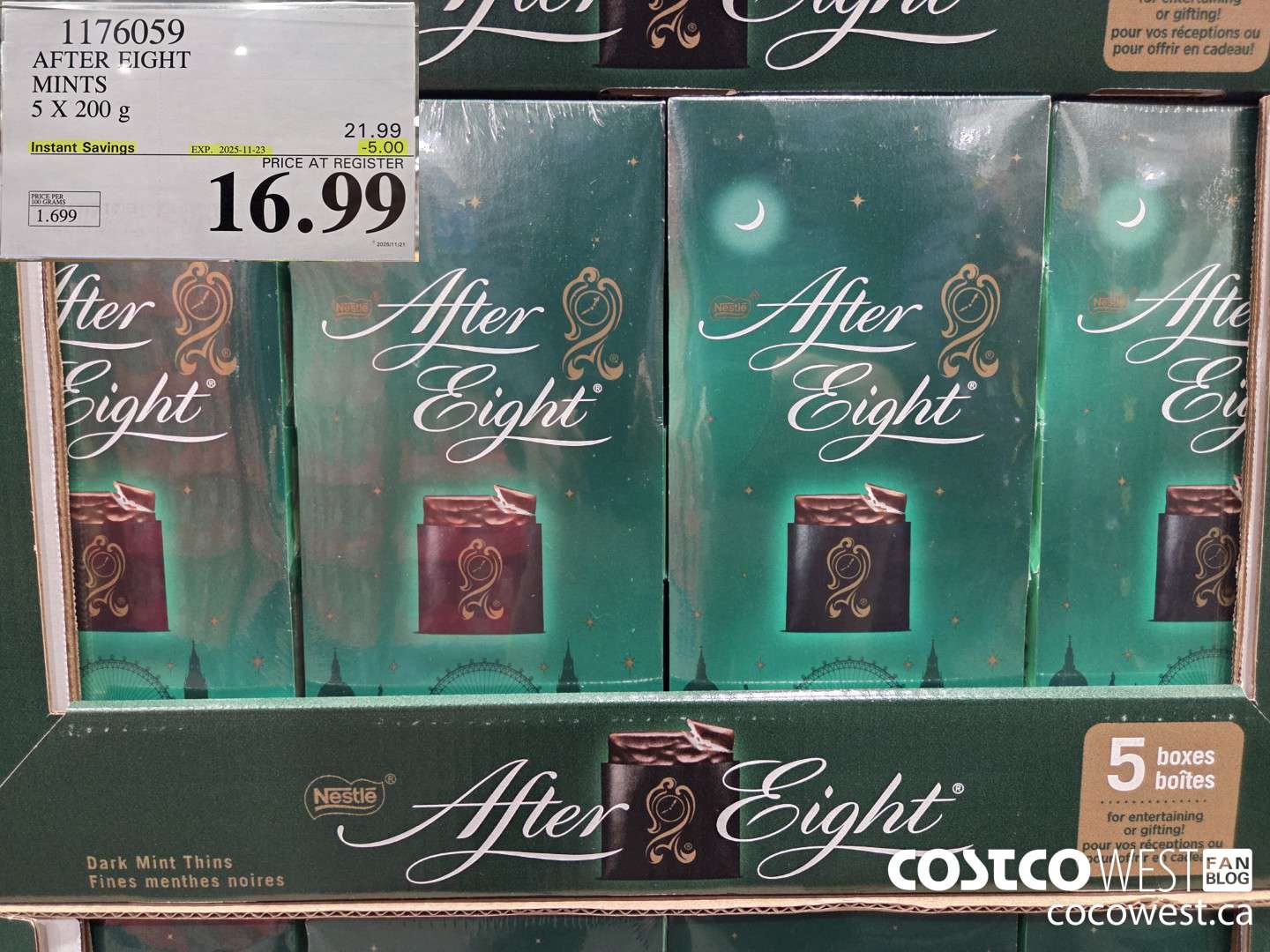 1176059 AFTER EIGHT MINTS 5 X 200 g ($5.00 INSTANT SAVINGS EXPIRES ON 2025-11-23) $16.99