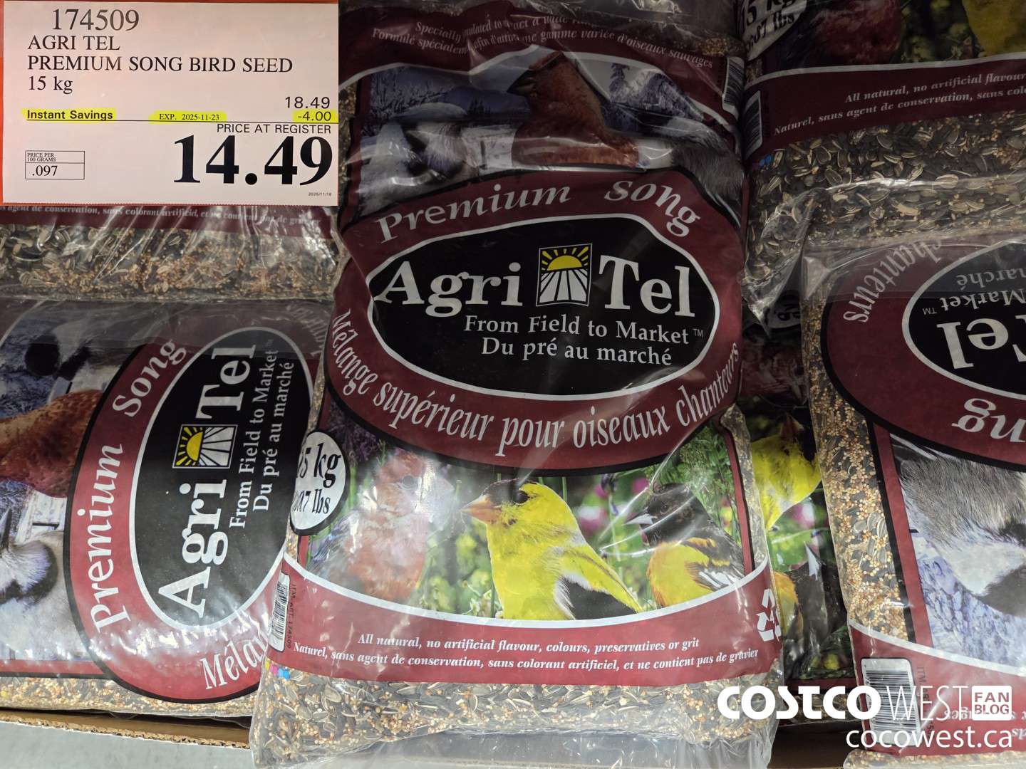 174509 AGRI TEL PREMIUM SON BIRD SEED 15 KG ($4.00 INSTANT SAVINGS EXPIRES ON 2025-11-23) $14.49