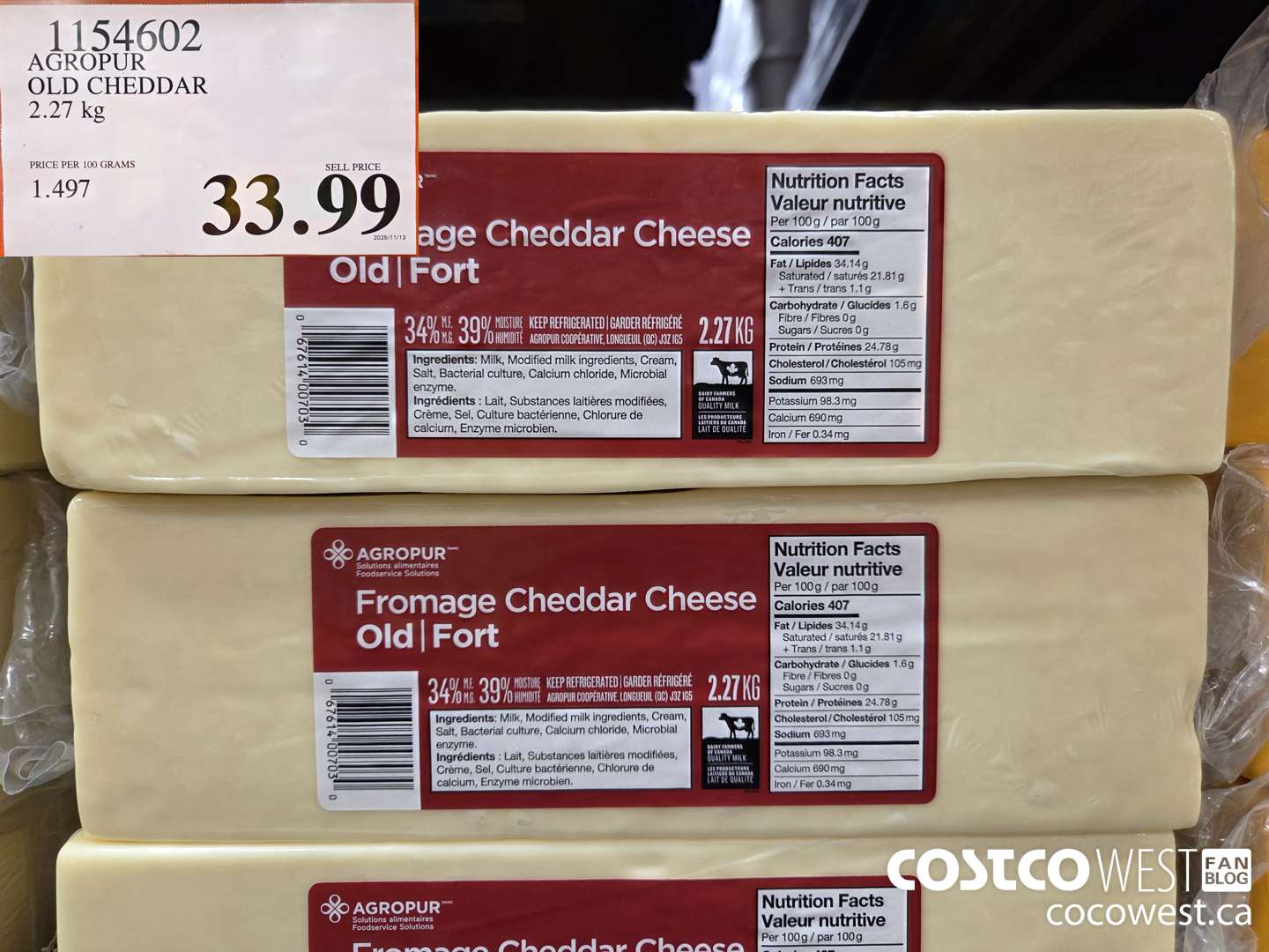 1154602 AGROPUR OLD CHEDDAR 2.27 kg $33.99