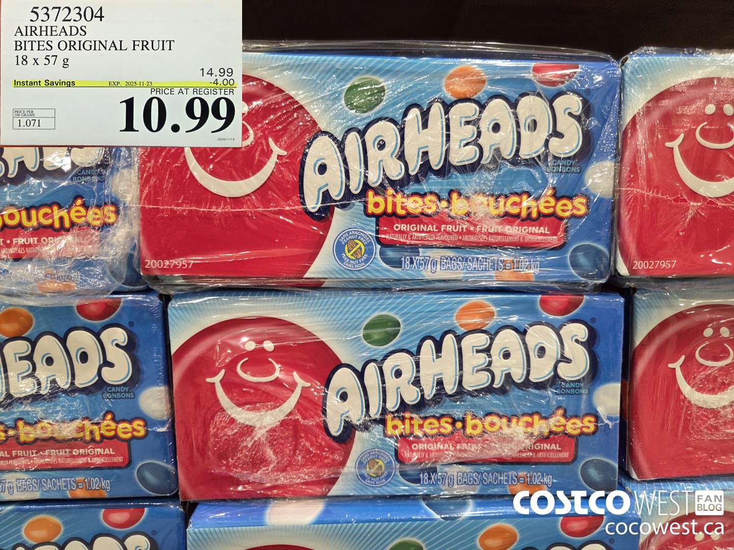 5372304 AIRHEADS BITES ORIGINAL FRUIT 18 x 57g ($4.00 INSTANT SAVINGS EXPIRES ON 2025-11-23) $10.99