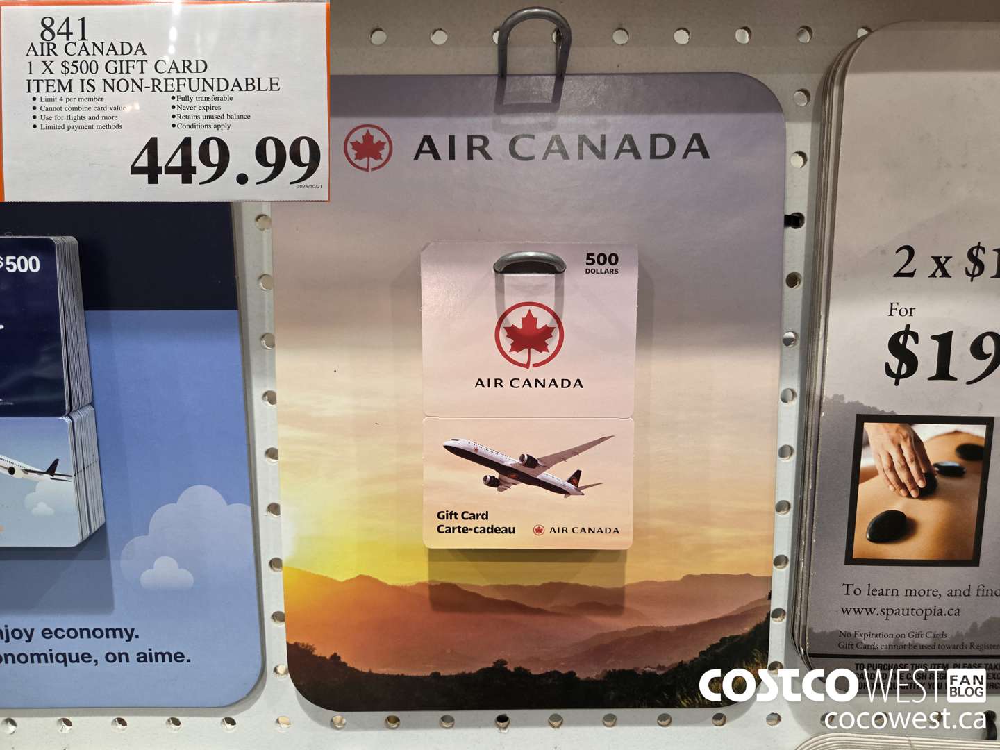 841 AIR CANADA 1 X $500 GIFT CARD ITEM IS NON-REFUNDABLE $449.99
