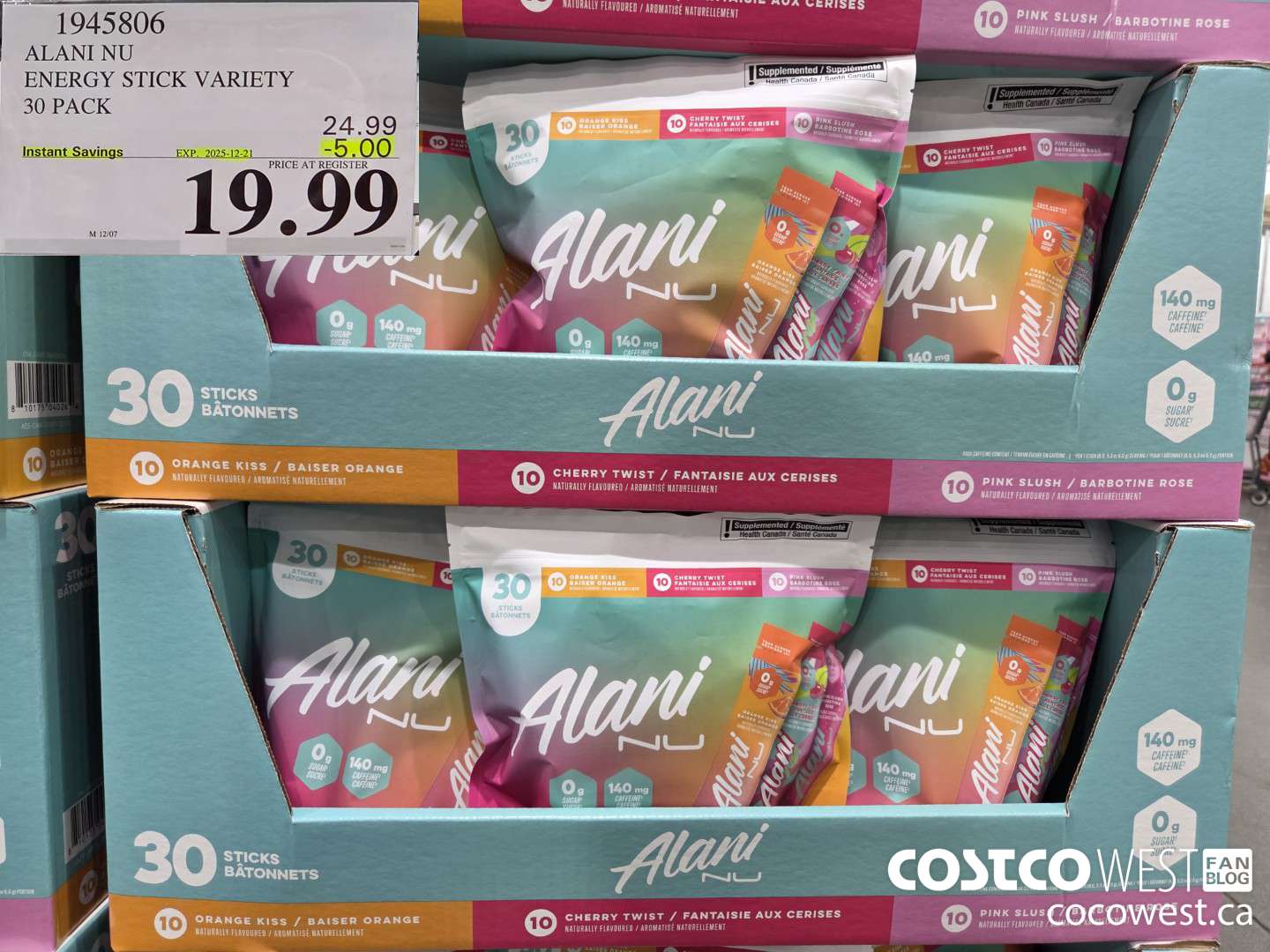 1945806 ALANI NU ENERGY STICK VARIETY 30 PACK ($5.00 INSTANT SAVINGS EXPIRES ON 2025-12-21) $19.99