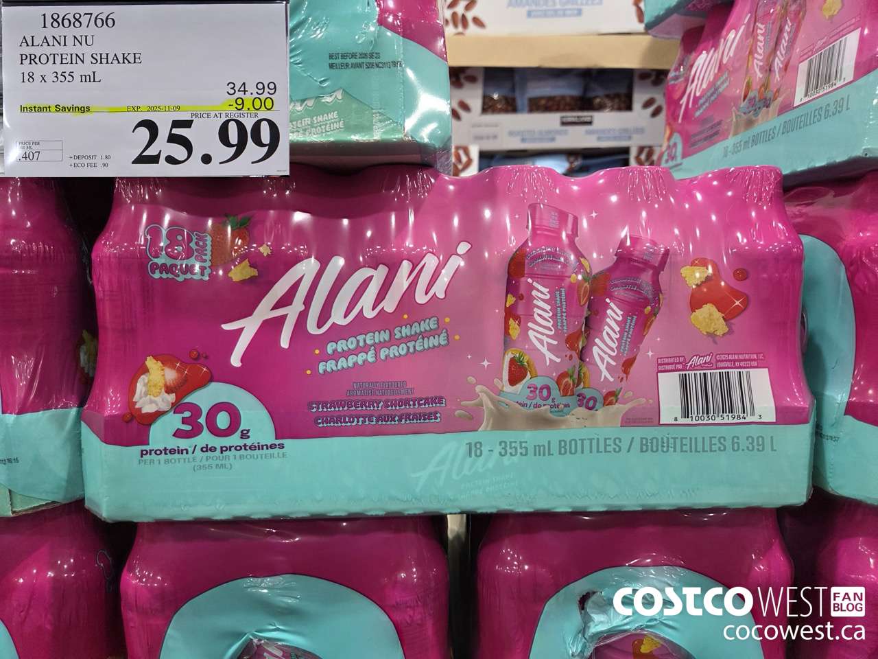 1868766 ALANI NU PROTEIN SHAKE 18 X 355ML ($9.00 INSTANT SAVINGS EXPIRES ON 2025-11-09) $25.99